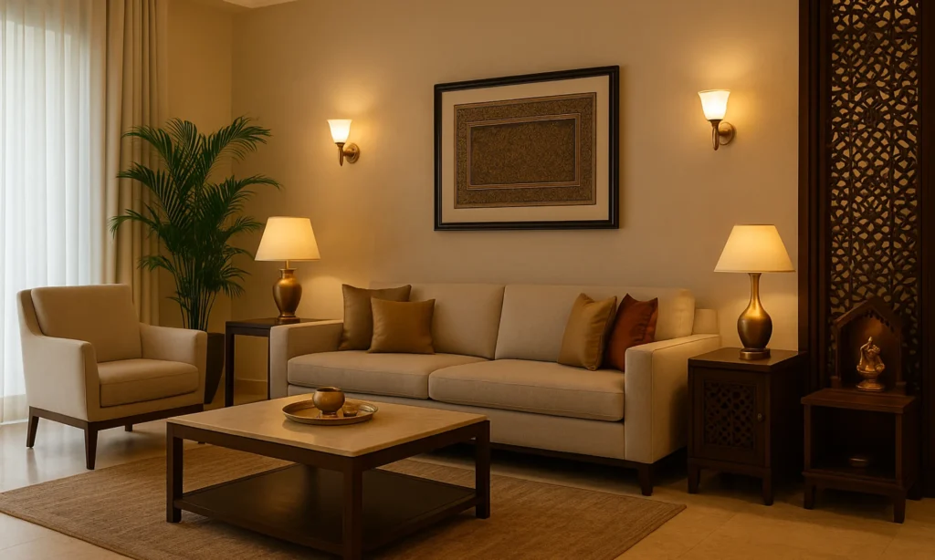 Luxury Dubai living room with Indian design accents and modern interiors