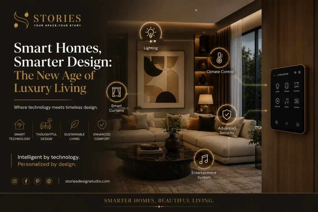 smart luxury living room with automated lighting scenes and integrated climate control blended into the design