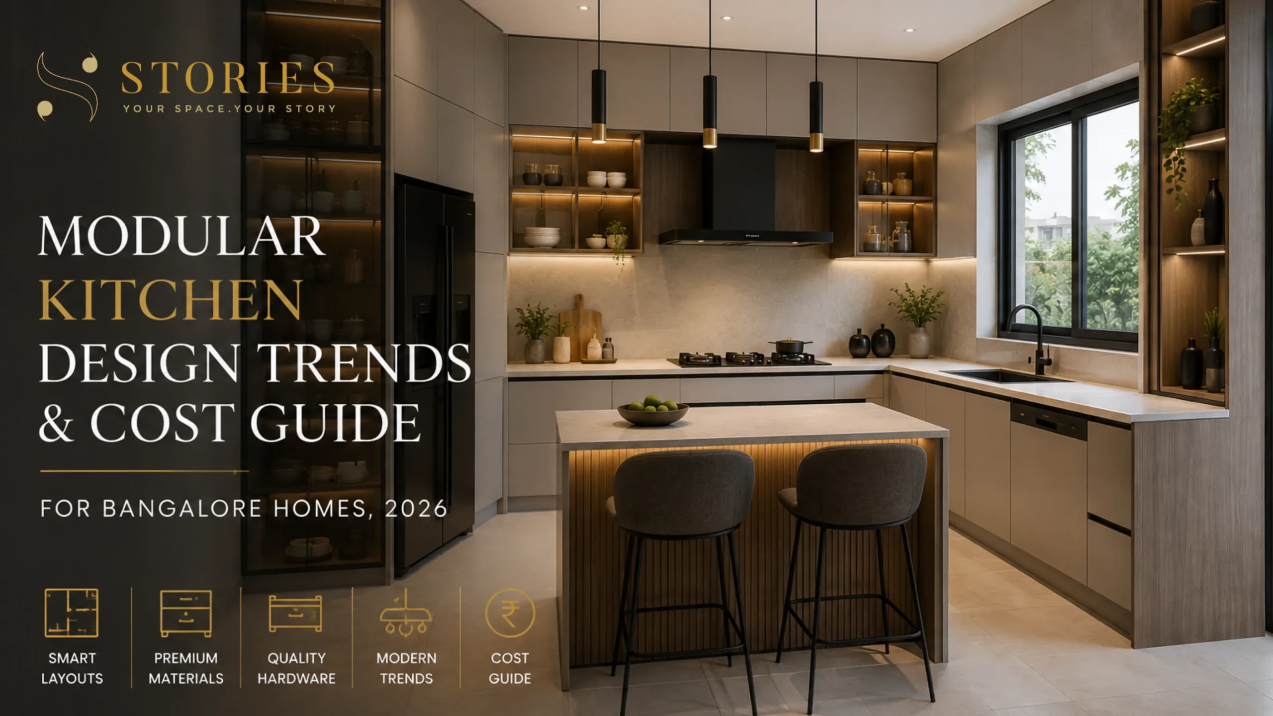 Modern modular kitchen design in Bangalore with handleless cabinets and premium storage