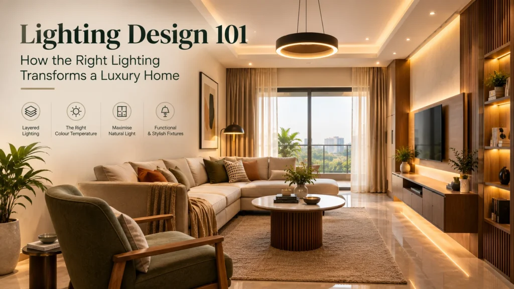 Luxury home interior with layered lighting, warm ambient illumination, and decorative fixtures creating an elegant and inviting atmosphere.